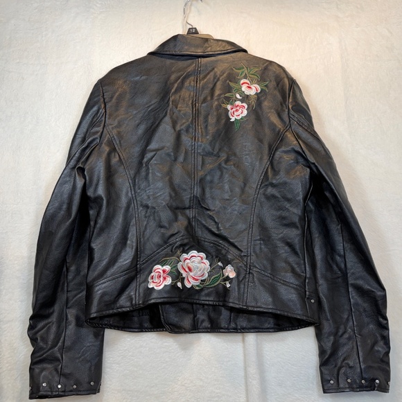 SWS Motorcycle Jacket Womens Size Large Black Faux Leather Embroidered Bikercore - Picture 9 of 9